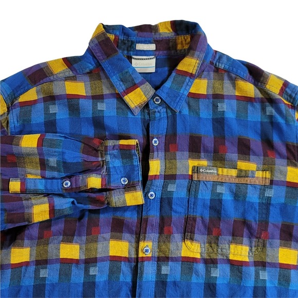 Columbia Flannel Shirt Mens 2XL  Blue Multicolor Plaid Check Outdoor Regular Fit - Picture 1 of 10